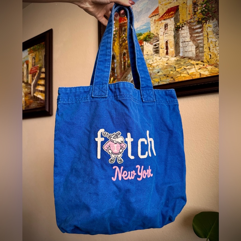 Vintage 90’s Canvas Abercrombie & Fitch Blue Tote Bag With Moose